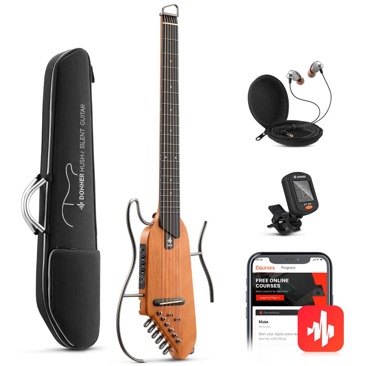 DONNER HUSH-I Silent Guitar Caoba