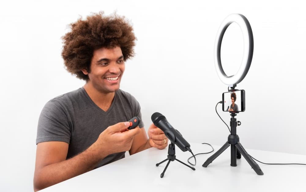 IK MULTIMEDIA Bundle con: iRig Mic HD2, iKlip Grip Pro y aro de luz led 10"