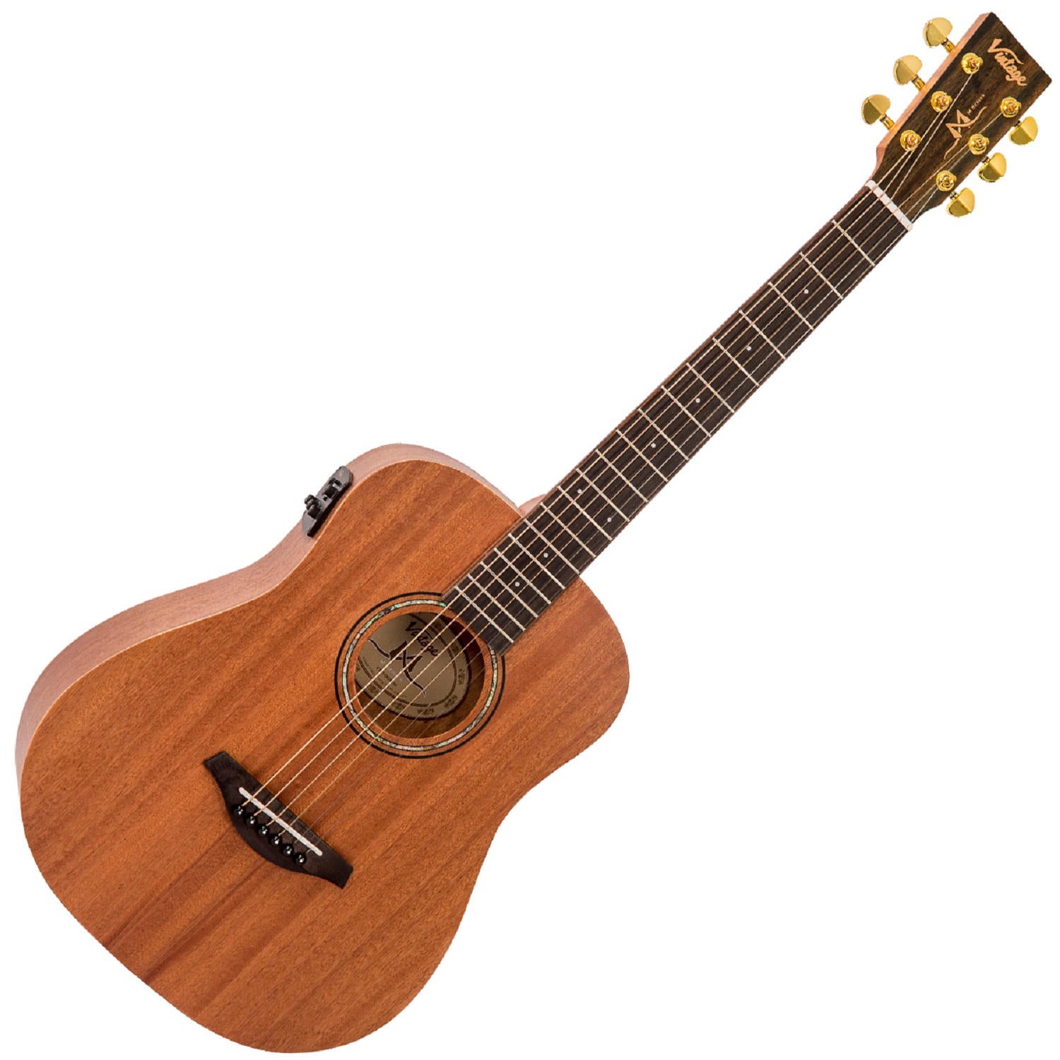 VINTAGE MAHOGANY-ELECTRO TRAVEL GUITAR WITH BAG + Soporte Gratis