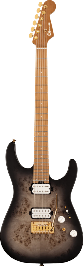 CHARVEL PRO-MOD DK24 HH 2PT CM POPLAR BURL BLACK