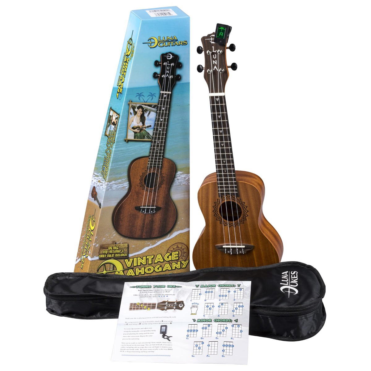 LUNA UKE Vintage Mahogany Concert Pack ukelele de iniciación 